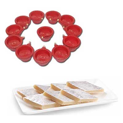 "Lighting Diya - 12 pcs (Battery operated) , 250gms of Kaju kathili - Click here to View more details about this Product